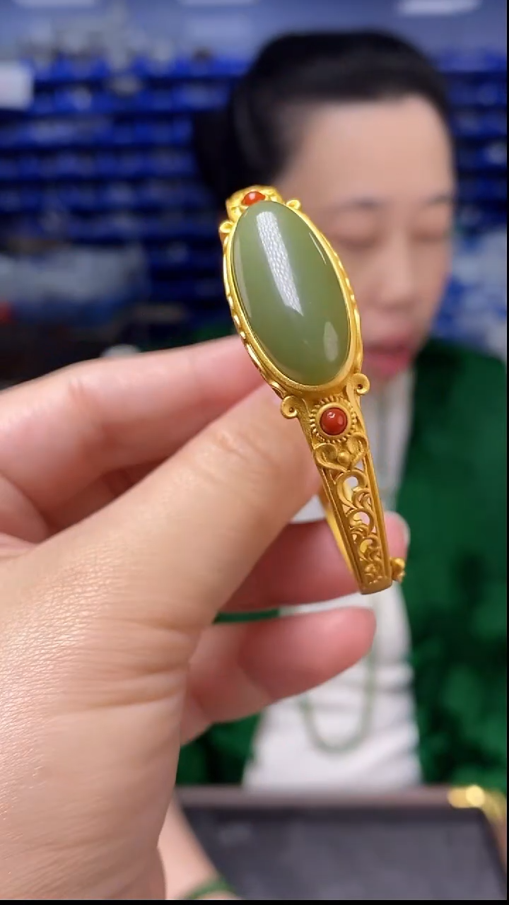 银S925镶嵌手镯和田玉SZ457