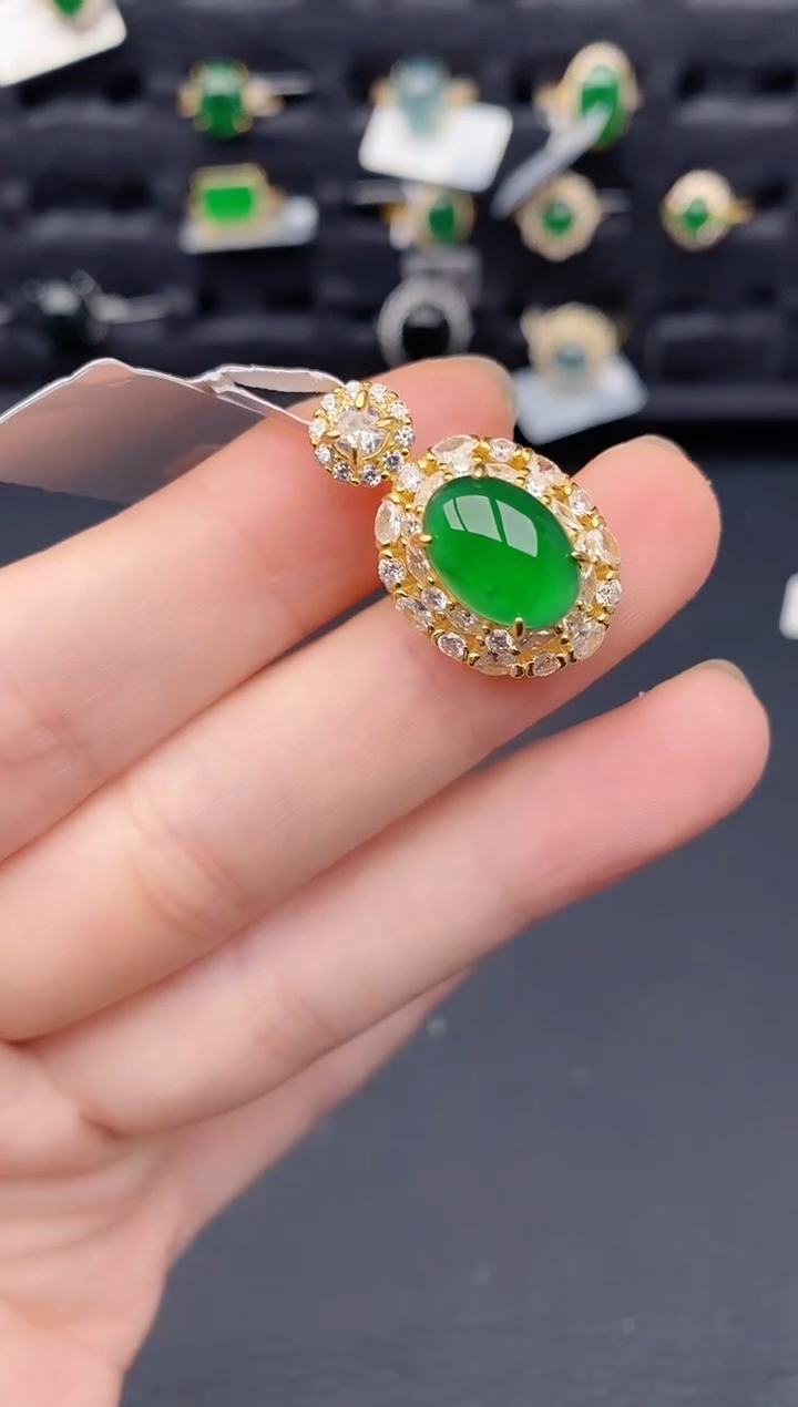 颈饰银S925镶嵌翡翠天然a货翡翠401