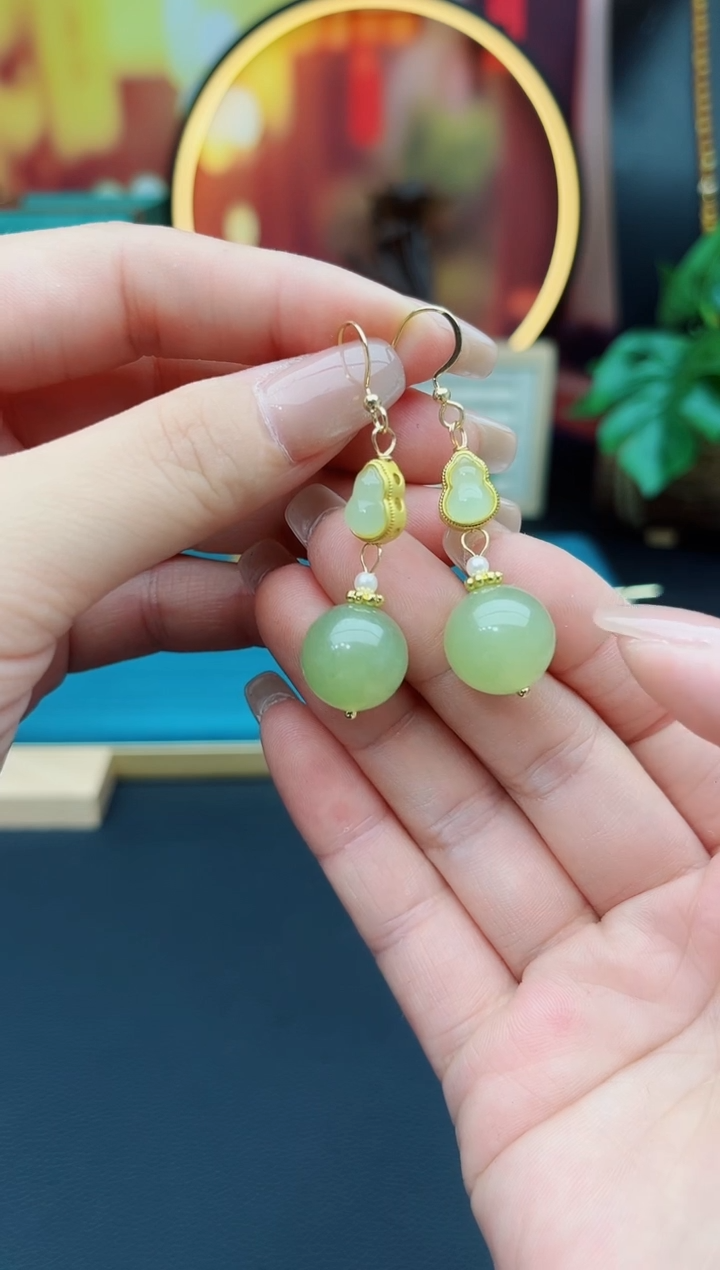 东陵石银S925镶嵌耳饰524000