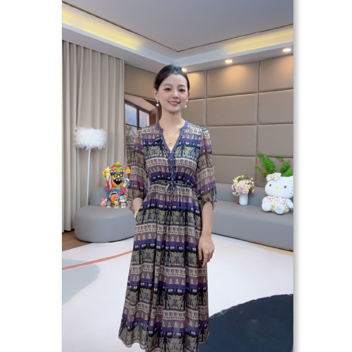 《小暖心选》“皇家图腾”夏季气质时尚收腰显瘦女装真丝连衣裙 80171