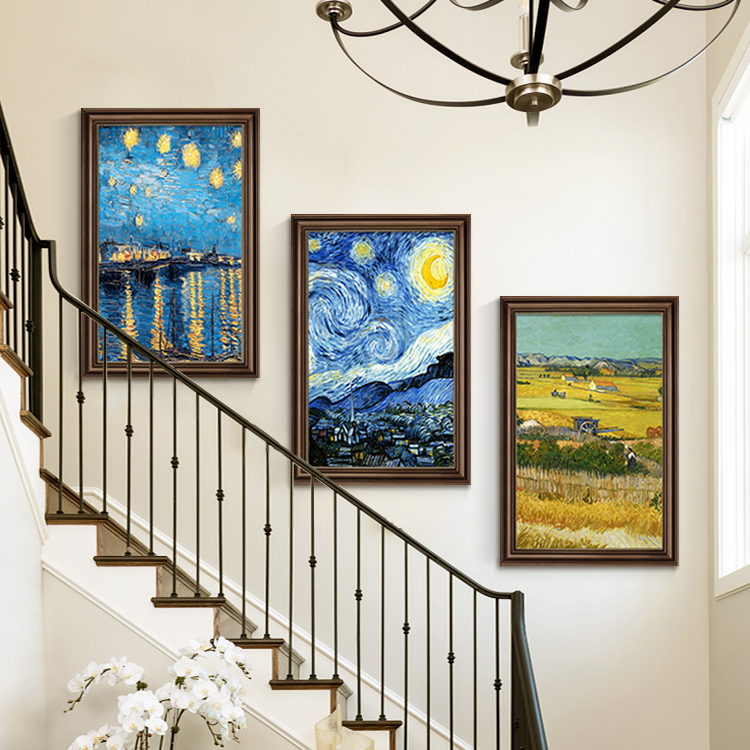 大芬油画村装饰美式楼梯间转角墙面挂画复式别墅走廊卧室床头画