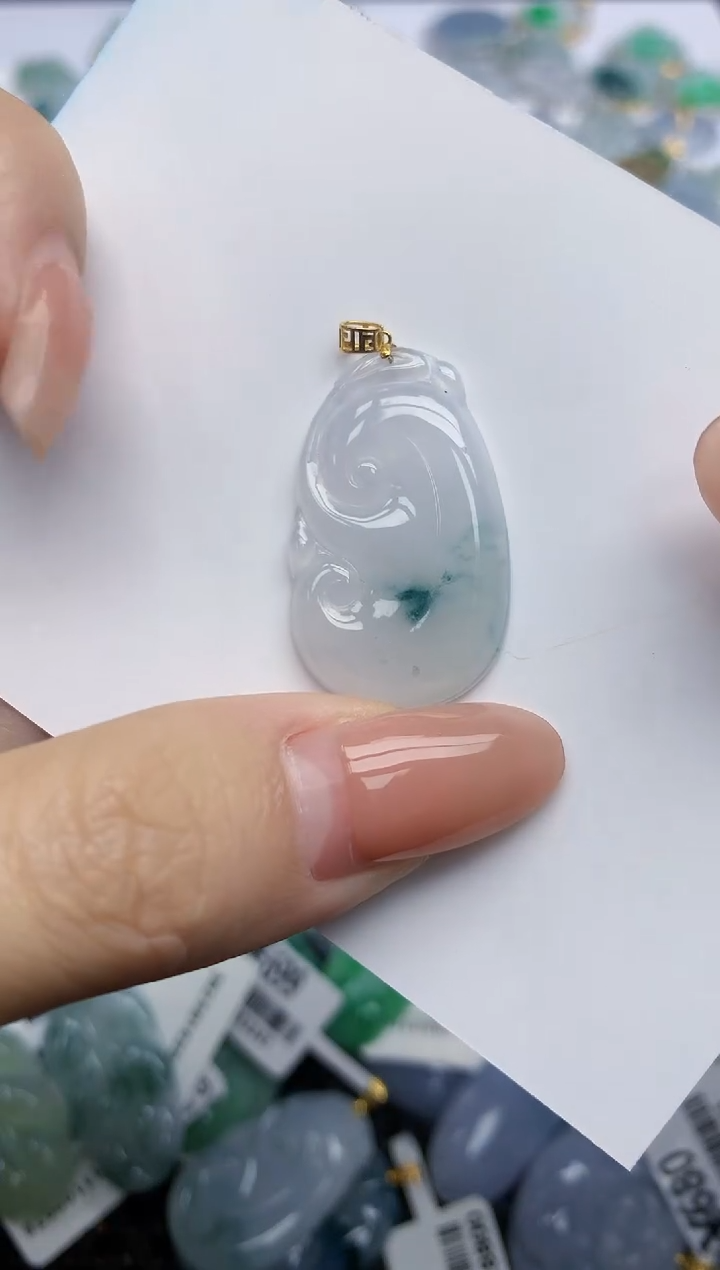【闪购商品】翡翠挂件18K金镶嵌天然翡翠A货