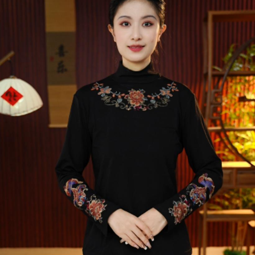 [年年有余]观江南婷婷气质优雅百搭新中式刺绣打底衫GJN7889301