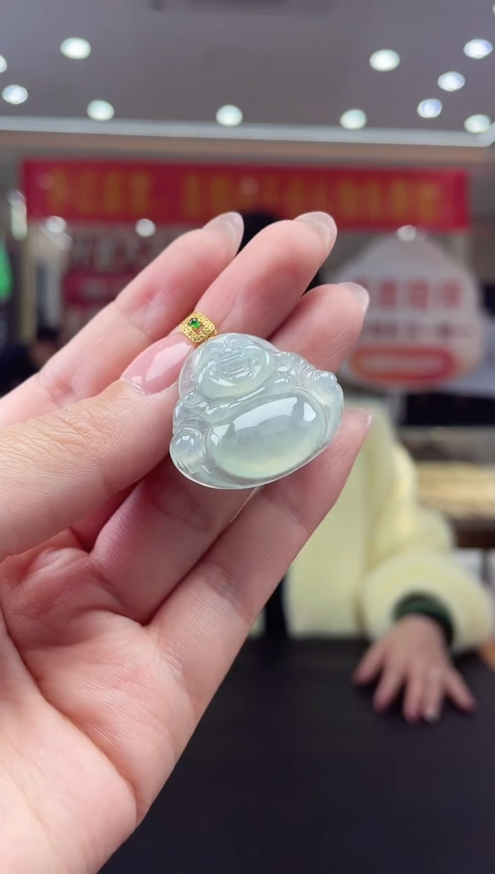 【闪购商品】翡翠挂件18K金镶嵌18K金扣佛公多人@@CMT1326-1