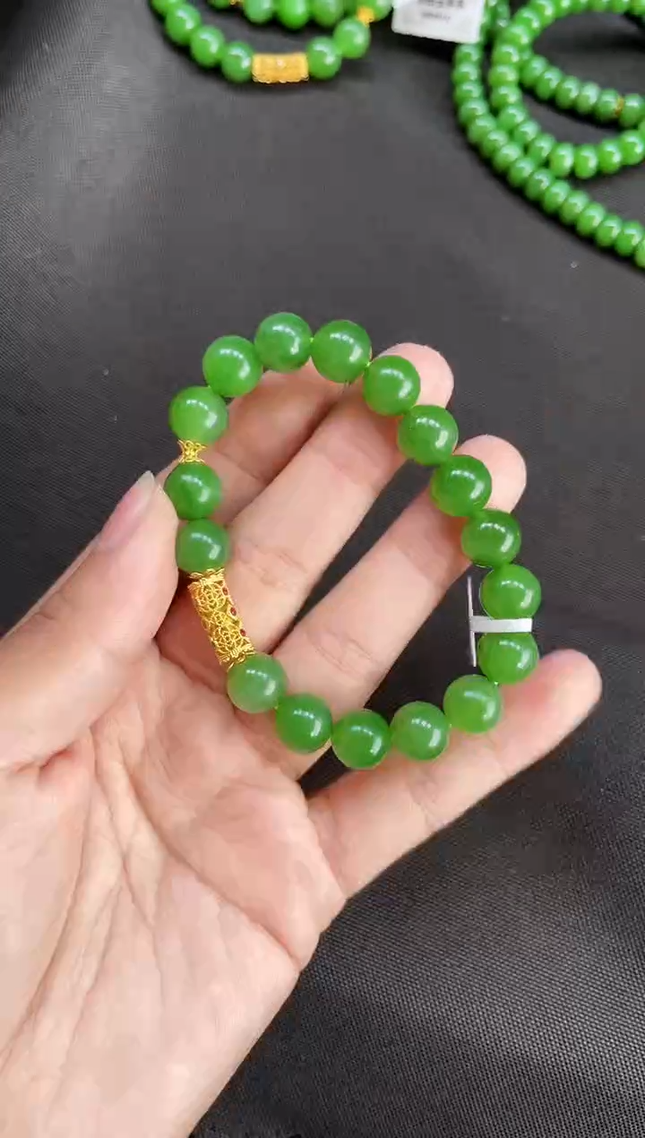 【闪购商品】和田玉手串18K金镶嵌10MM 多样性发一
