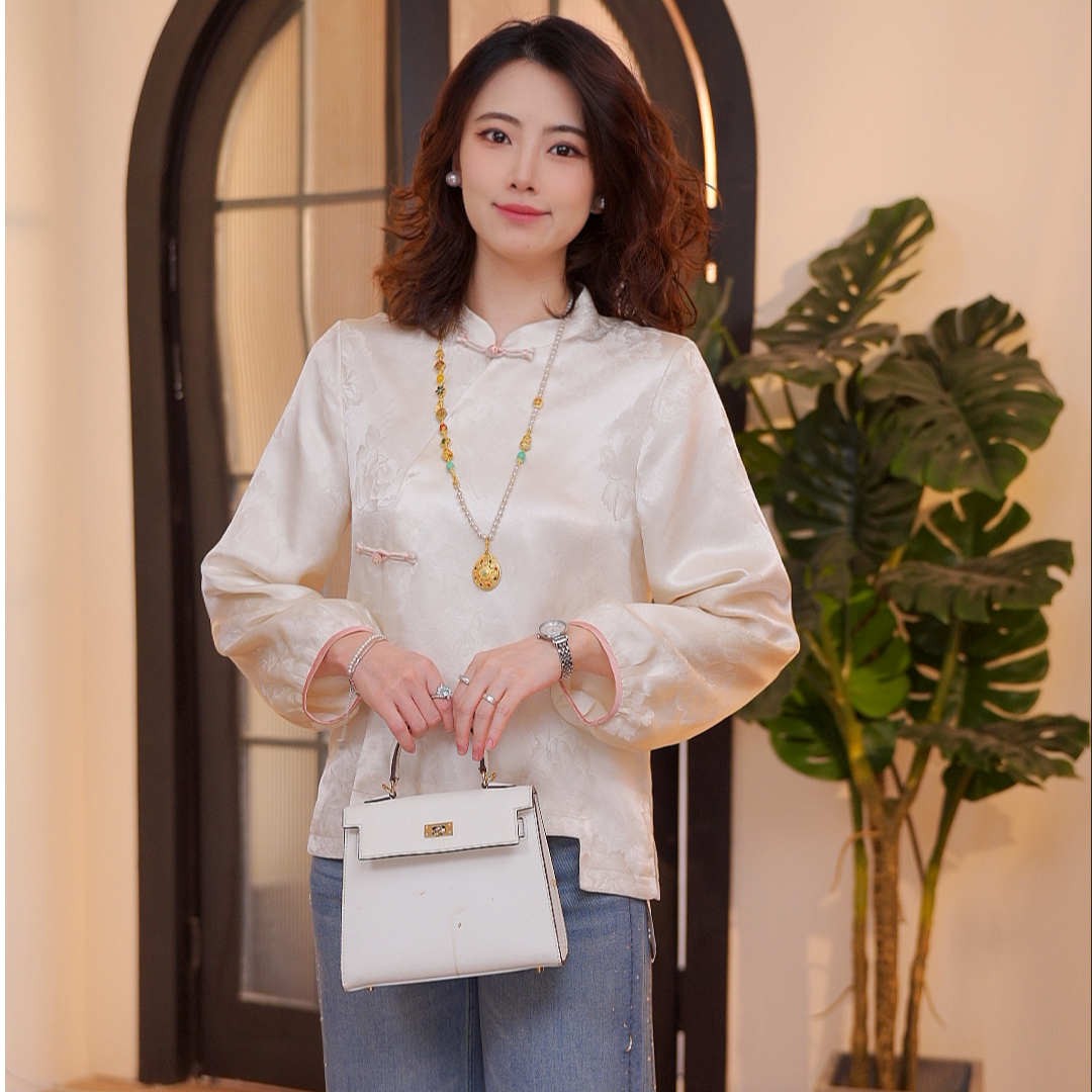 《婷婷定制》2025年冬季新中式保暖百搭复古立领气质衬衫6981