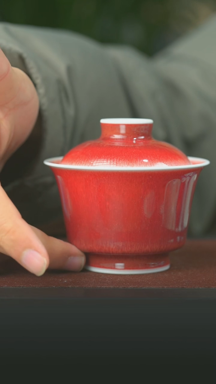 陶瓷郎红马蹄盖碗