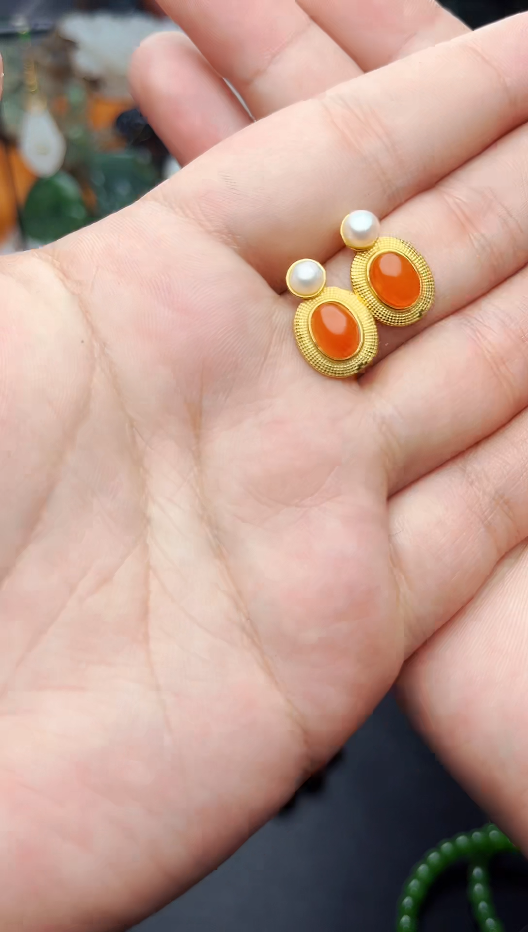 【闪购商品】南红玛瑙耳饰银S925镶嵌耳钉  01