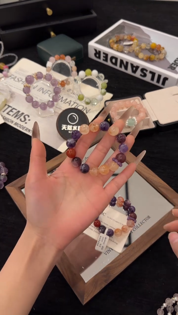 未镶嵌手链水晶紫色系多宝x3249