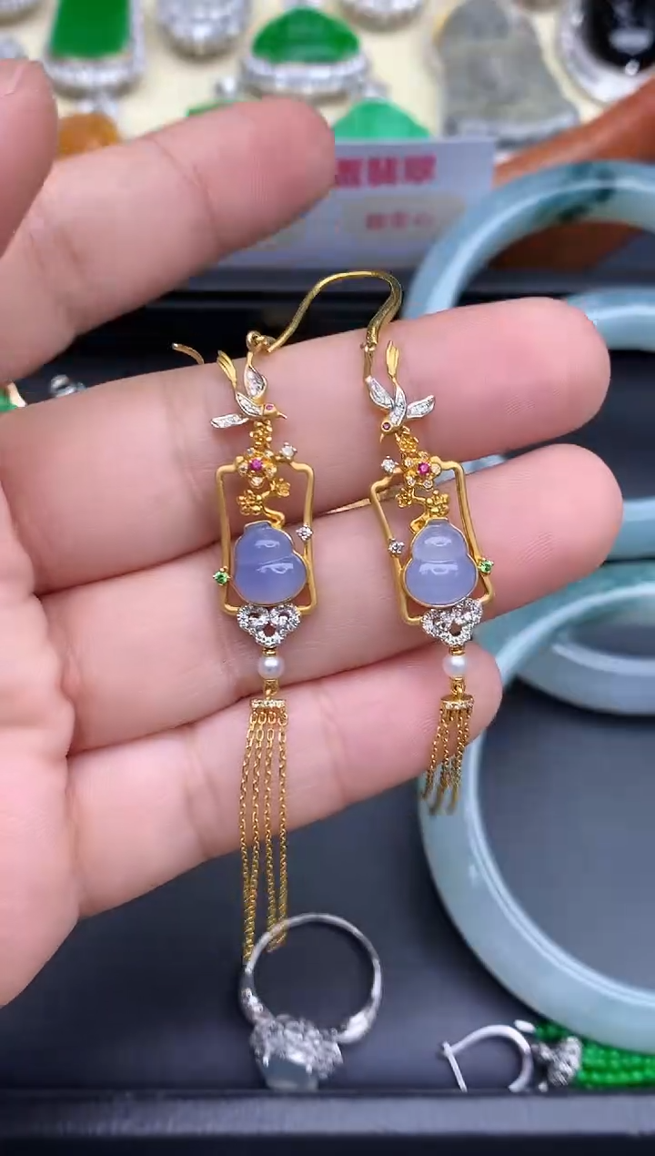 18K金镶嵌翡翠耳饰530-中国好珍宝