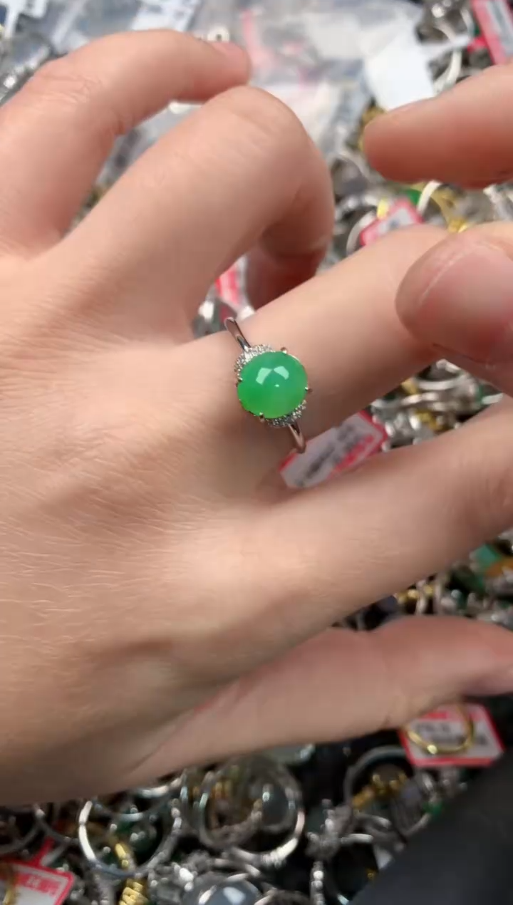 银S925镶嵌戒指翡翠12  10