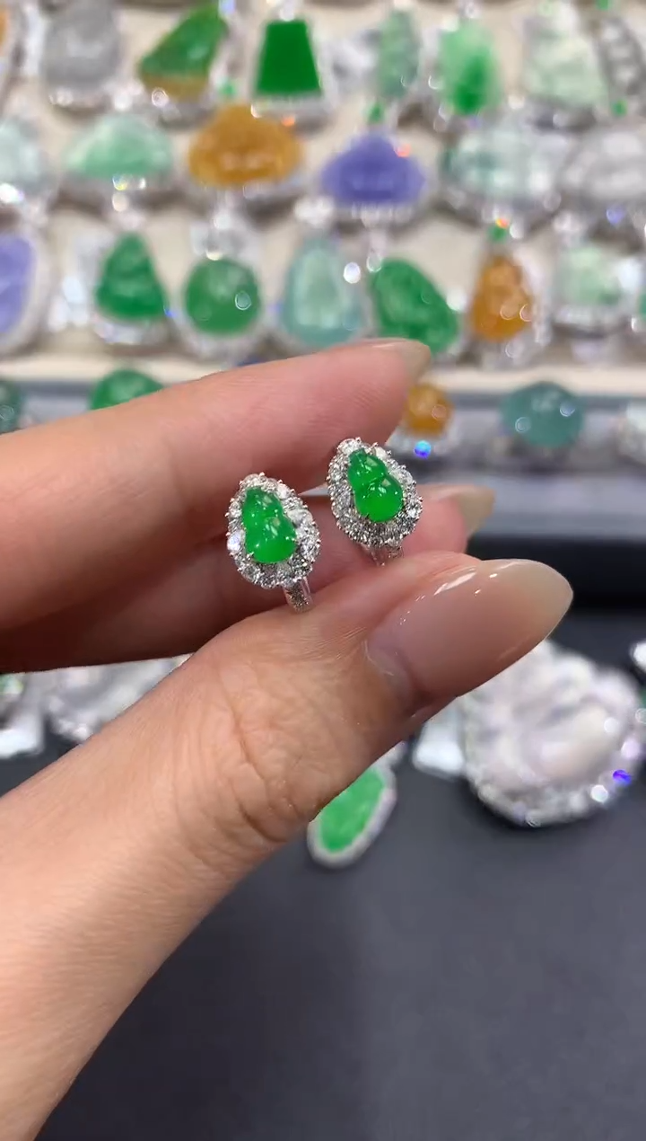 【闪购商品】翡翠耳饰18K金镶嵌w119       