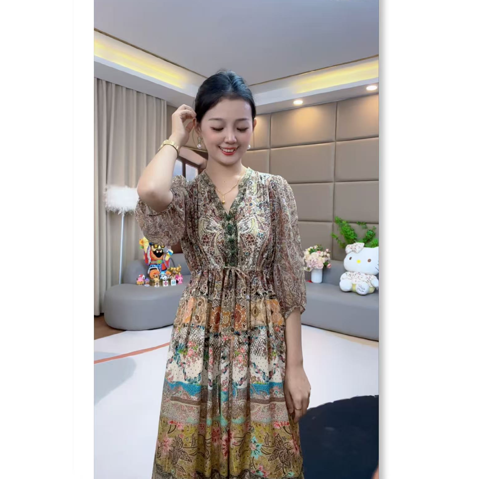 《小暖心选》“丝绸之路”复古气质大方慵懒风桑蚕丝连衣裙 80055