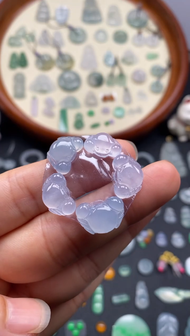 翡翠未镶嵌颈饰5颗冰紫八方来财/芬