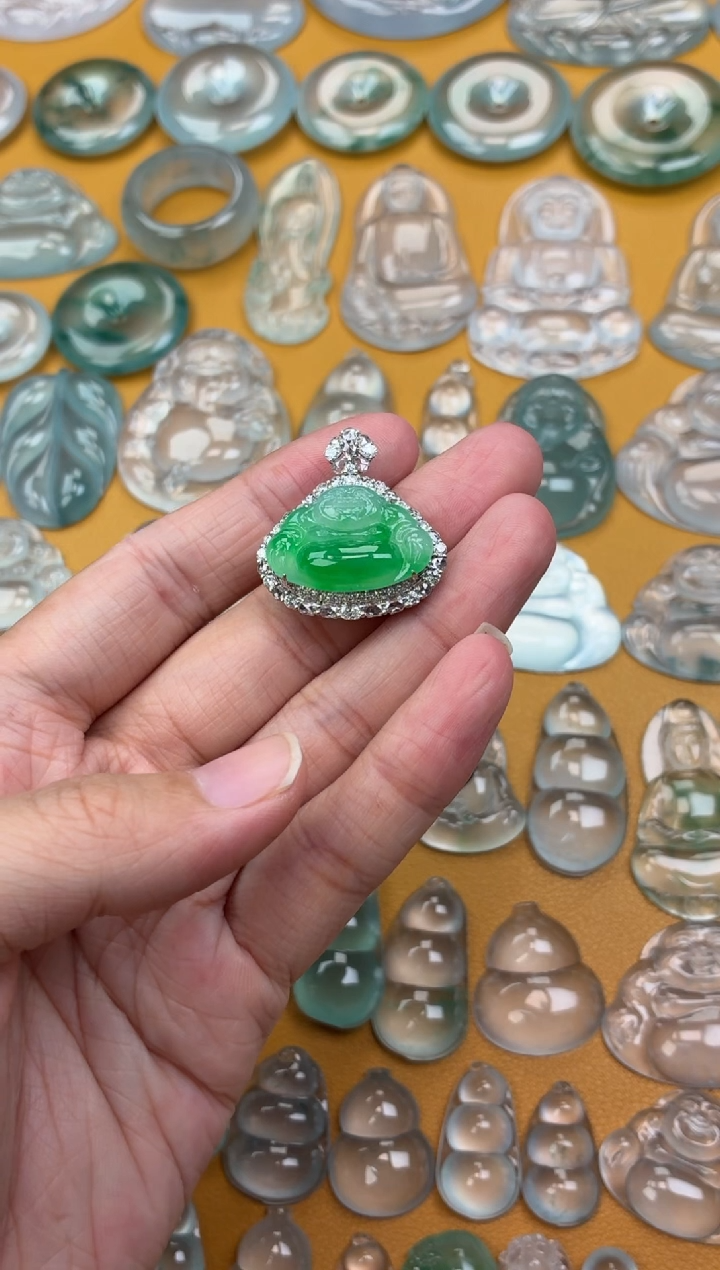 翡翠18K金镶嵌吊坠(不含链)佛公