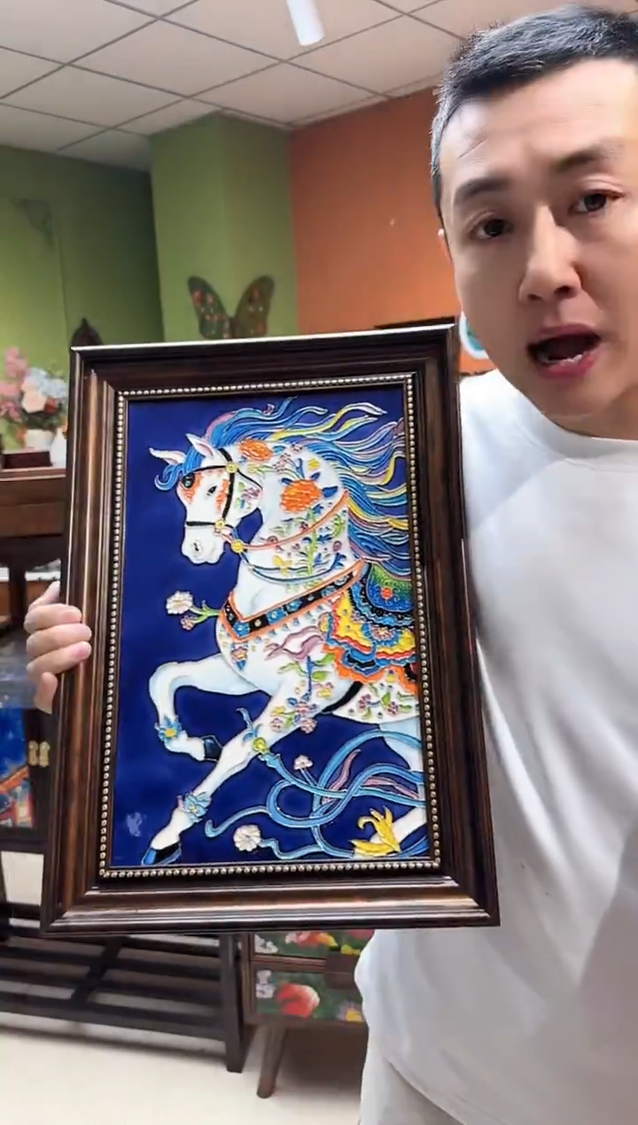 陶瓷 挂画 蓝色马