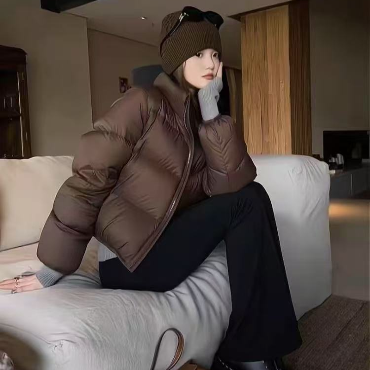 冬季经典拉链款白鸭绒外套 短款立领面包服轻羽绒服女