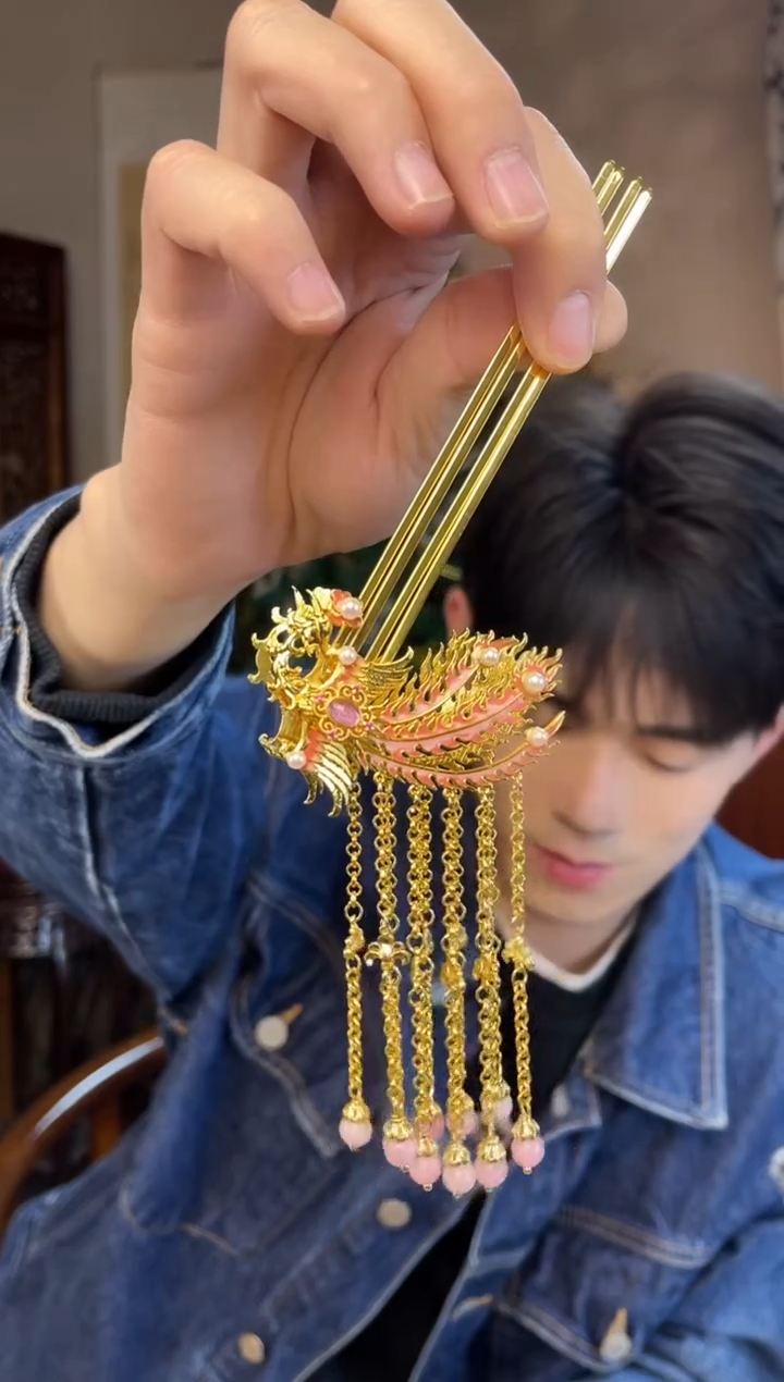 铜合金无粉凤凰簪一对