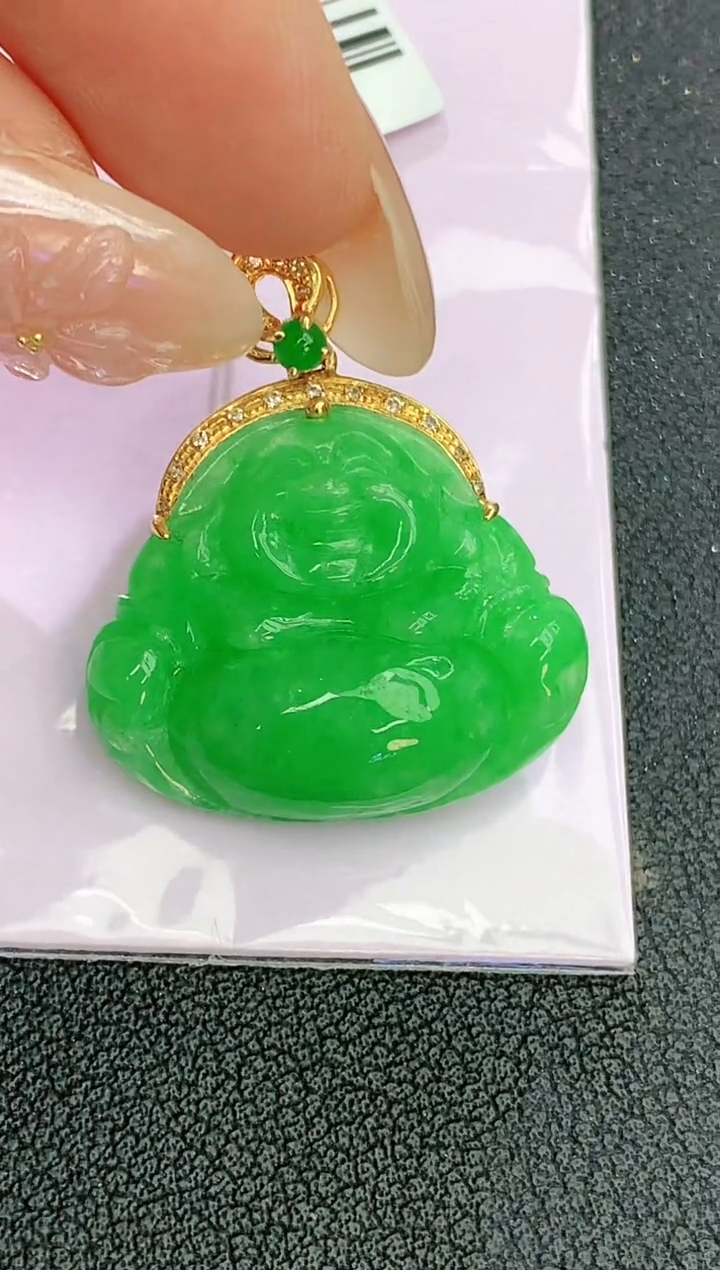 颈饰18K金镶嵌翡翠赠礼盒证书 麦麦