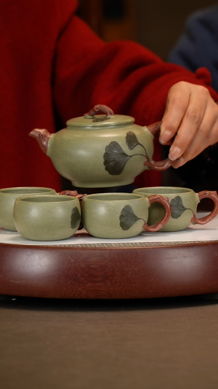 【闪购商品】紫砂茶壶【鲍宜明】豆青泥银杏套组