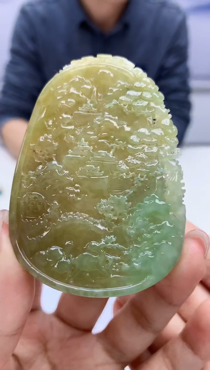 【闪购商品】定制翡翠未镶嵌3916kk-毛货挂件山水195