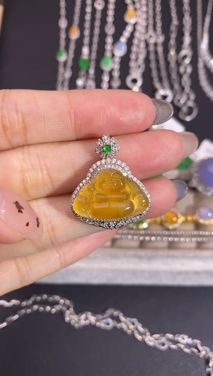 吊坠(不含链)18K金镶嵌翡翠吊坠