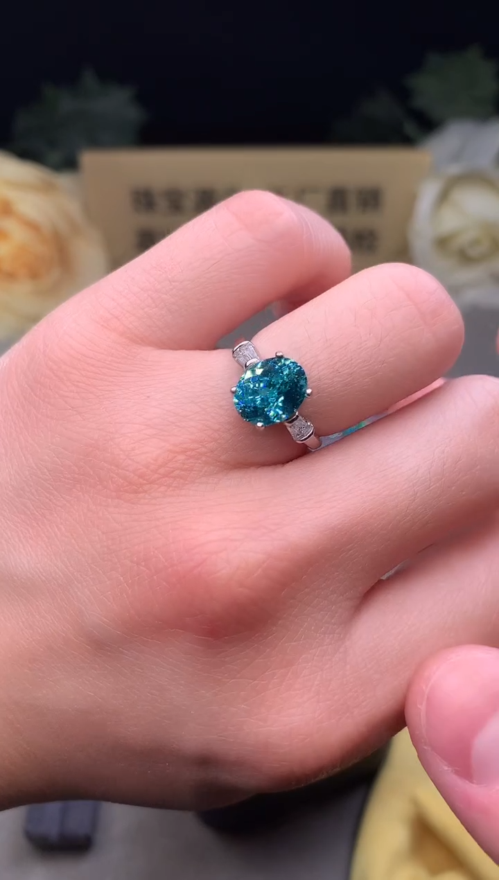 银S925镶嵌戒指帕拉依巴碧玺0102