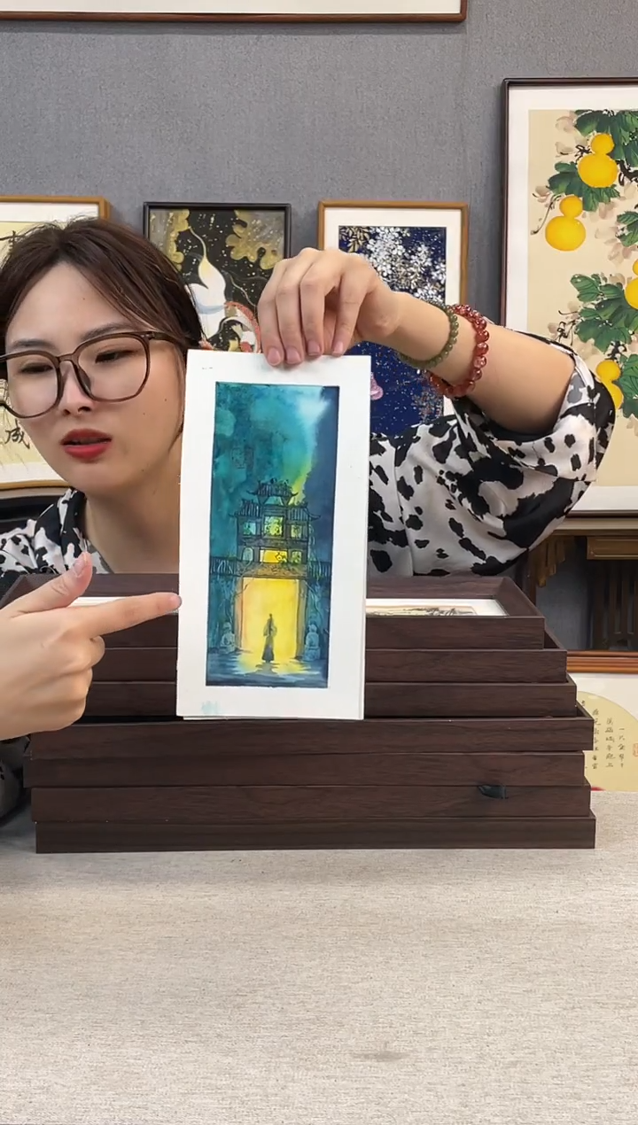 国画手写手绘带框作品-16*29-