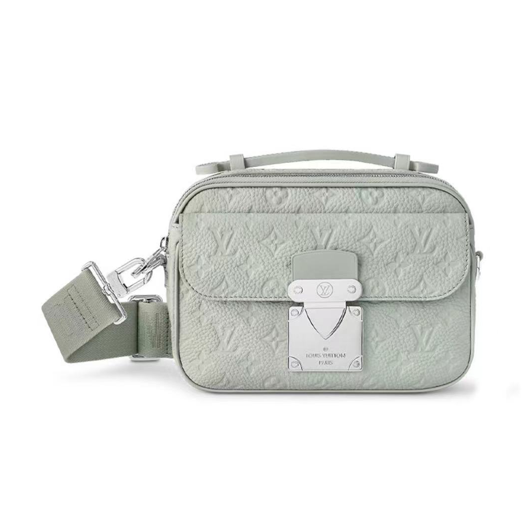 99新 LouisVuitton/路易威登 s-lock全皮压纹矿物灰斜跨邮差包