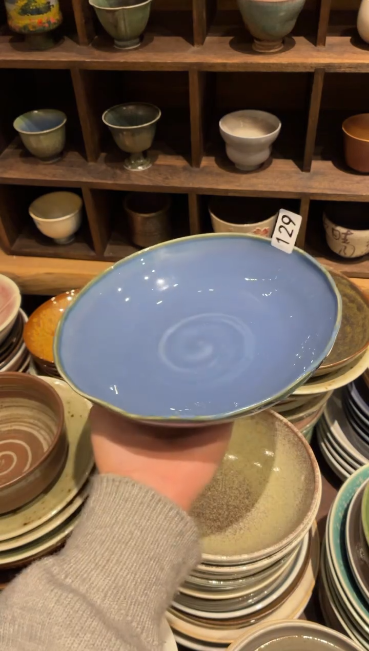 瓷片非*129粗陶蓝色锅盘1个