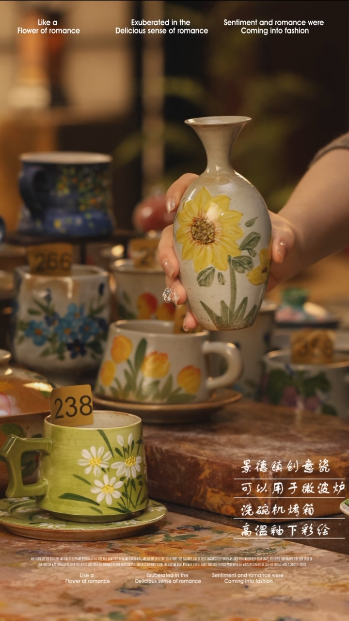 陶瓷景德镇高温手绘釉下彩绘设计师款式