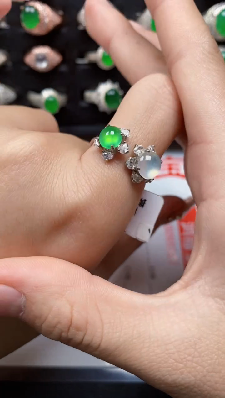 【闪购商品】翡翠戒指银S925镶嵌5927