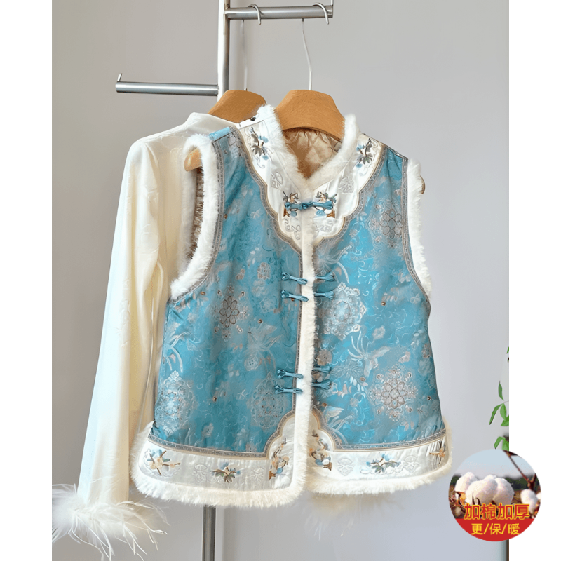 2025秋冬新款中式国风高定水貂毛拼接气质百搭复古锦绣马甲