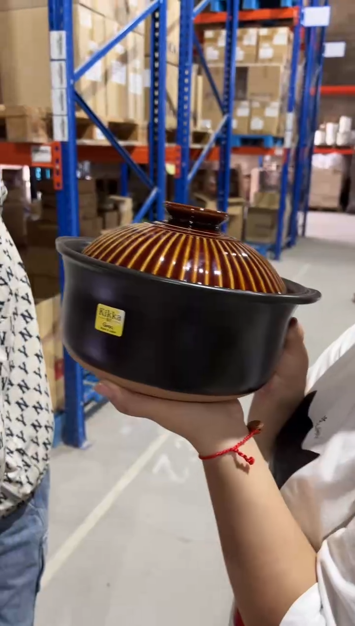 瓷菊花ごはん土鍋3合炊き(飴釉)（大的）