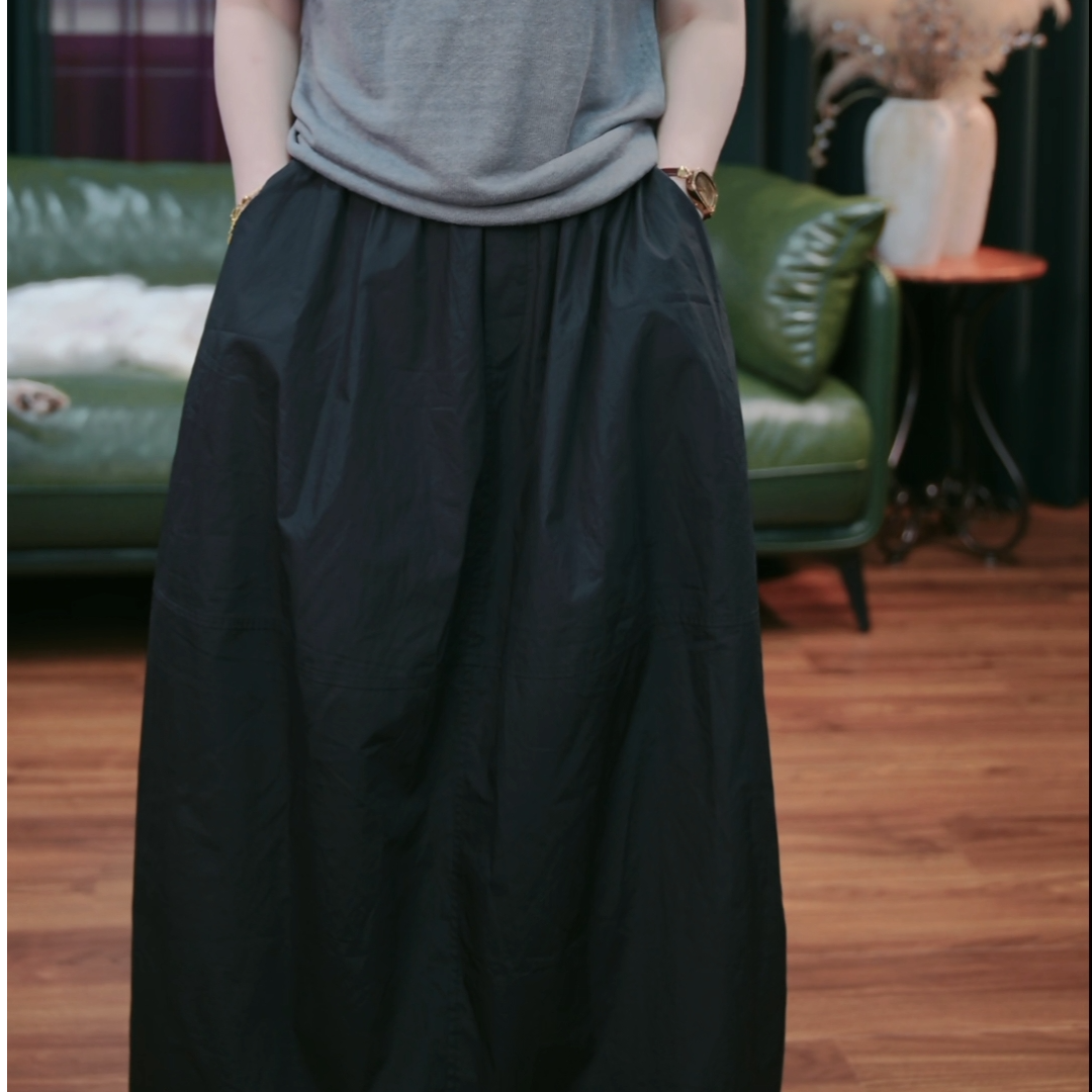 赫本风高级中长款半身裙女新款宽松显瘦休闲百搭水洗蓬蓬裙