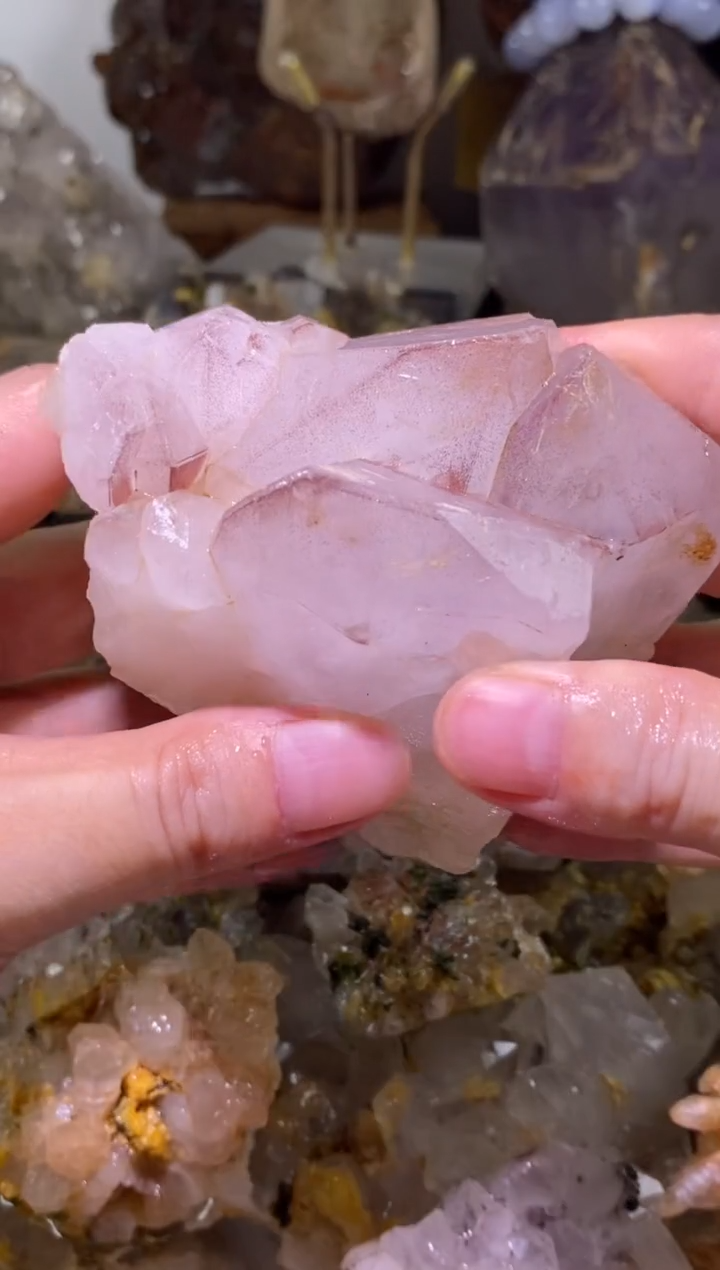 未镶嵌珠宝半成品水晶19号440g粉红色金草莓隐山超七花园