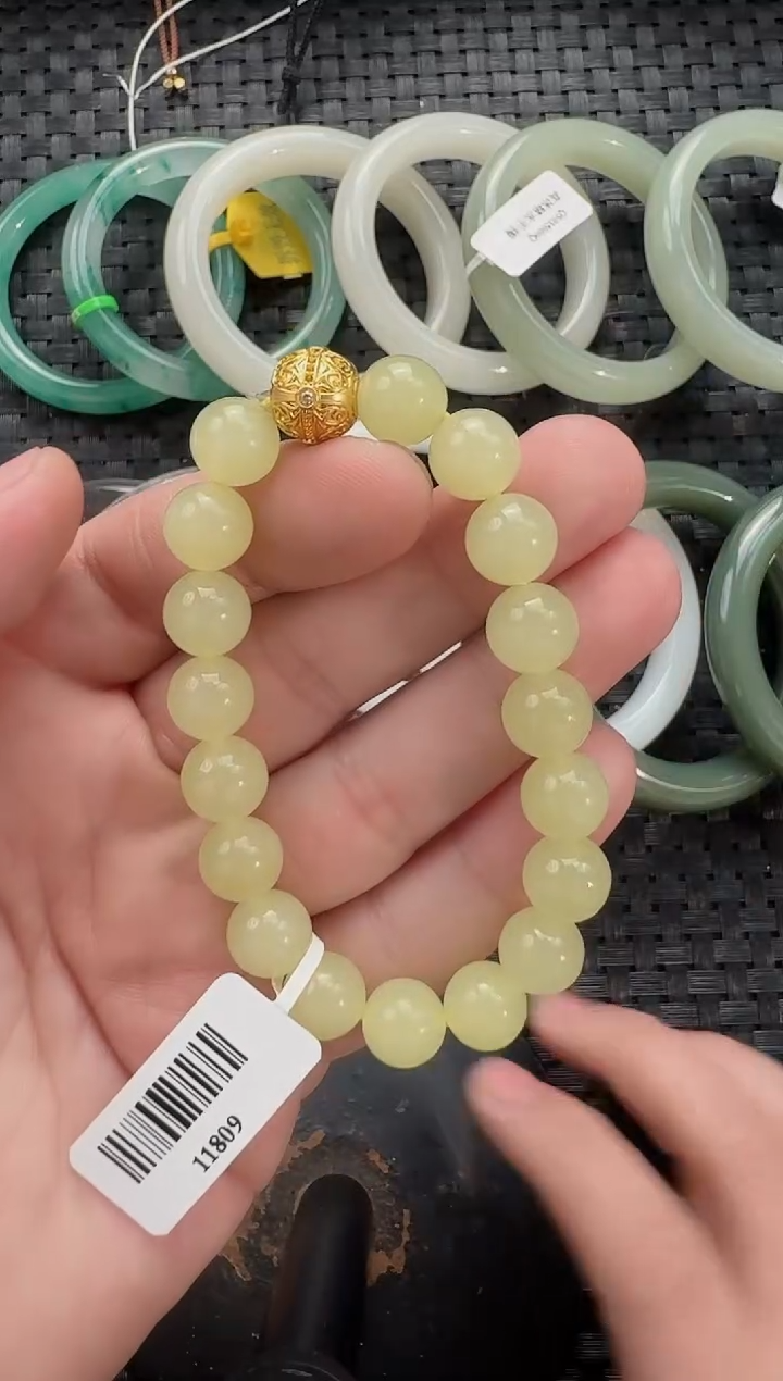 颈饰未镶嵌和田玉10mm黄玉手串