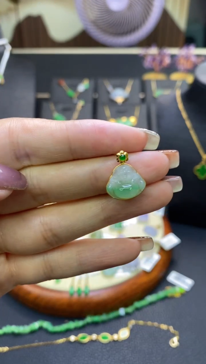 翡翠18K金镶嵌颈饰净货12158