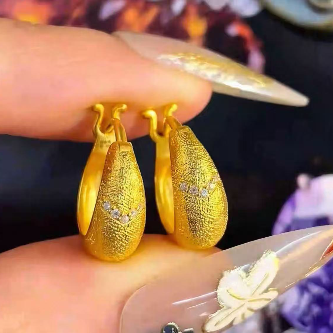 铜合金耳饰 经典拉丝点钻大V耳扣几何耳扣仿真小众气质时尚