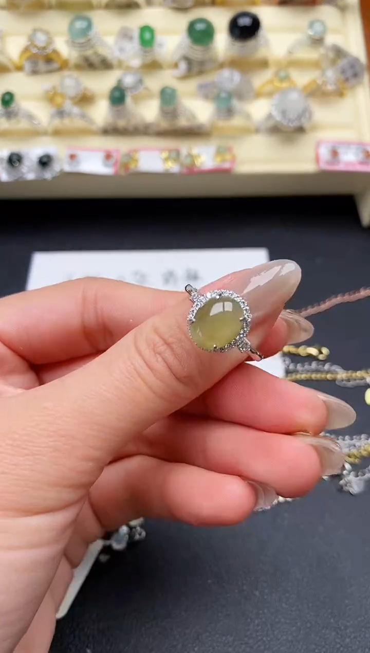 【闪购商品】翡翠戒指银S925镶嵌缅甸翡翠2  10+10