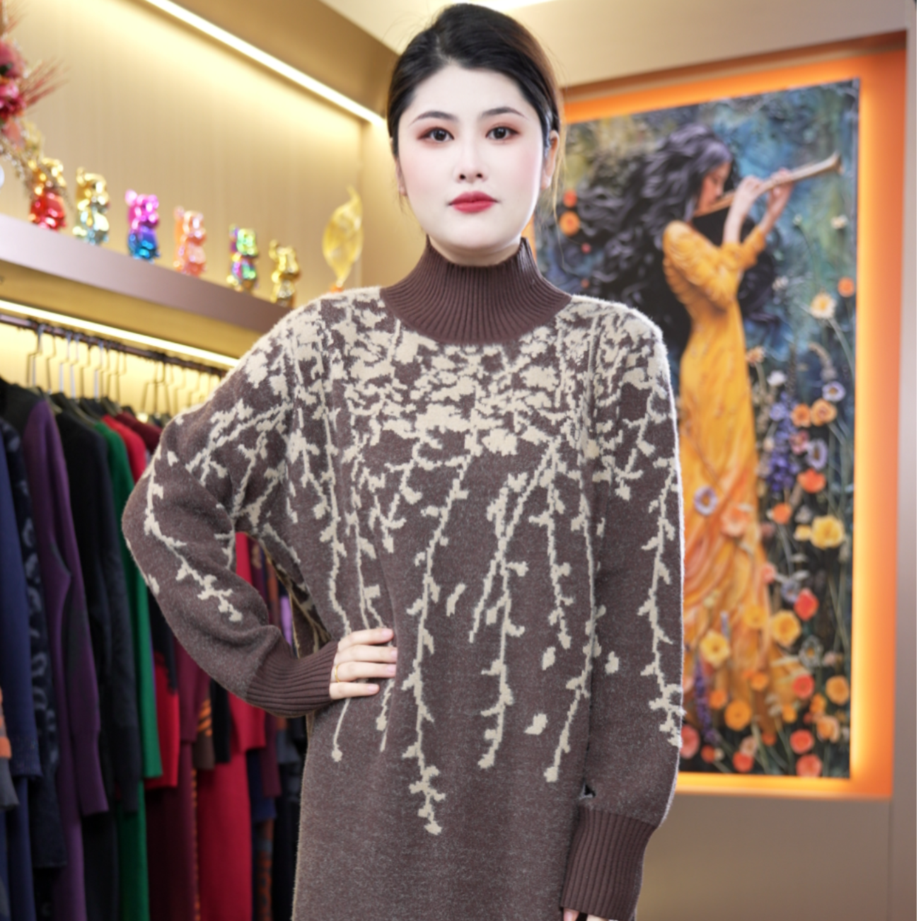 02灰色秋冬新款宽松大码遮肚显瘦长款连衣裙