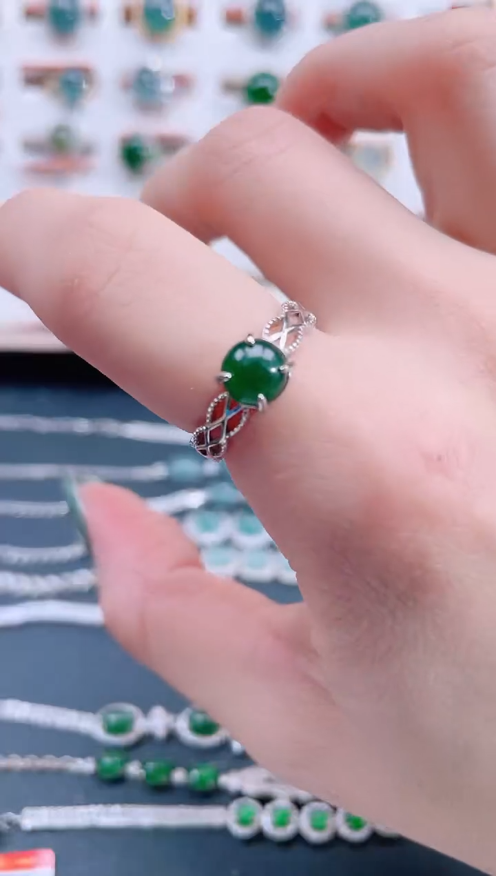 银S925镶嵌戒指翡翠天然翡翠