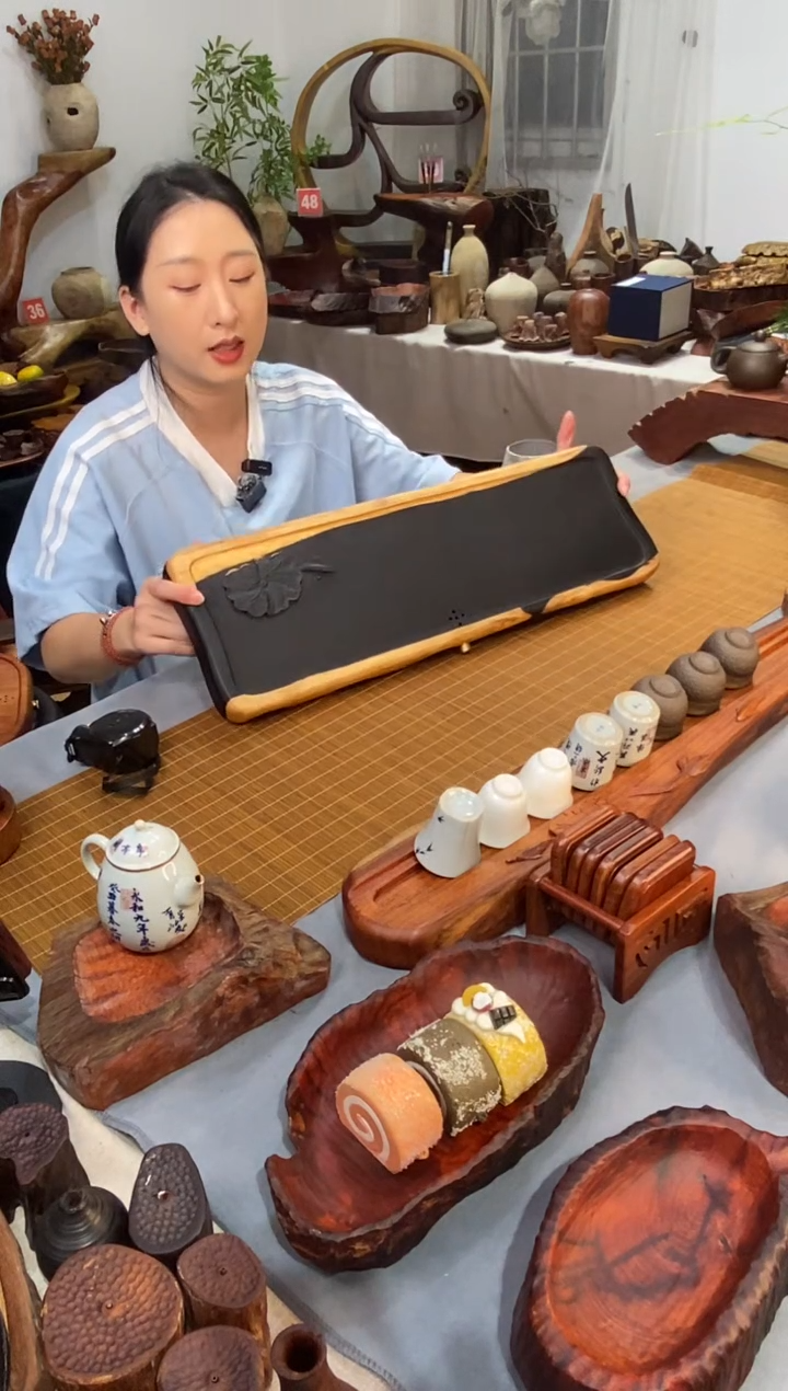 紫光檀工艺排水茶盘56-18-3.5