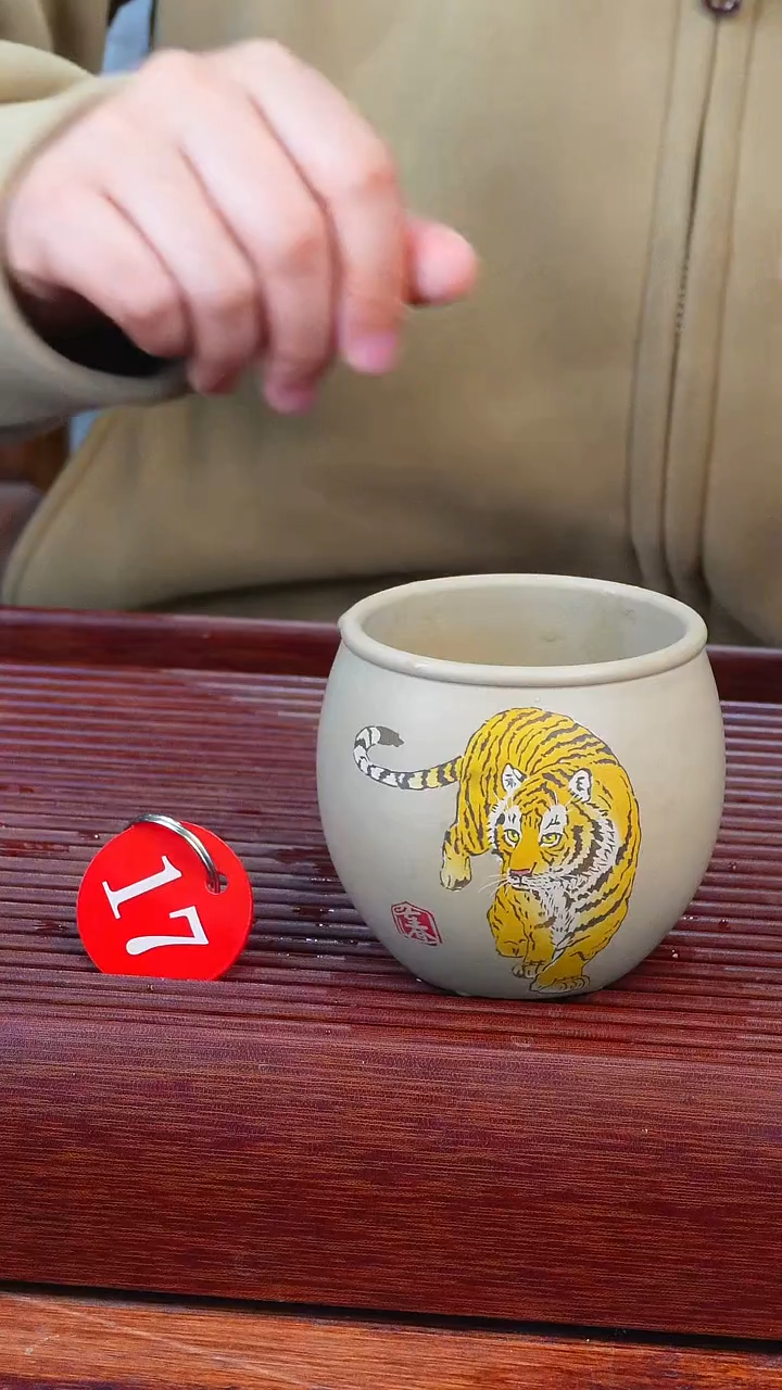 17号逢春紫陶全手工白泥彩泥刻填主人杯190ml