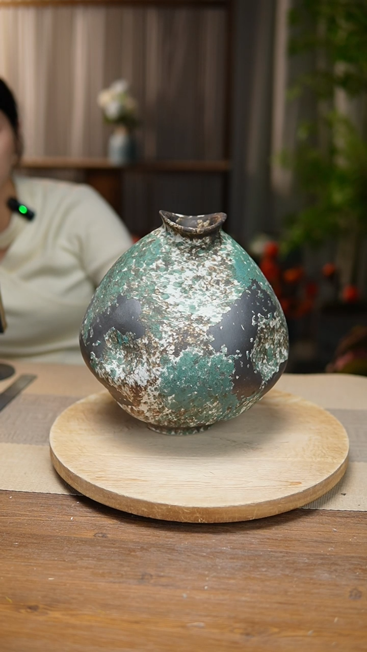 【闪购商品】陶瓷 花器涂鸦绿大肚