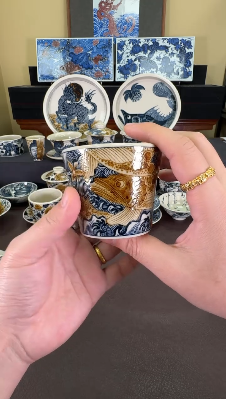 【闪购商品】二号釉鳜鱼纹冰桶杯