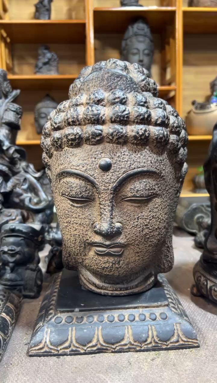陶土大佛首+莲花底座