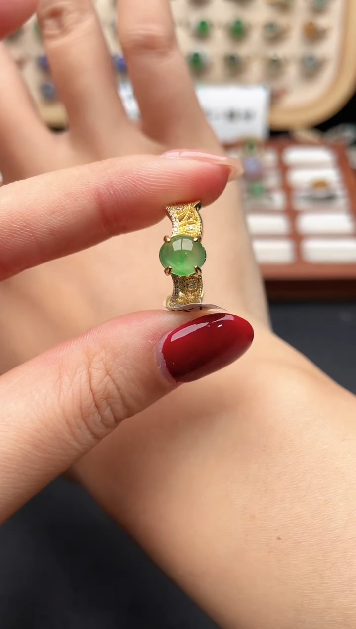 银S925镶嵌戒指翡翠一物一证一礼盒