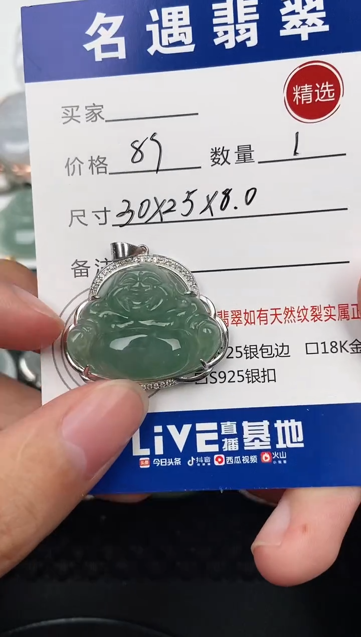 颈饰银S925镶嵌翡翠挂件