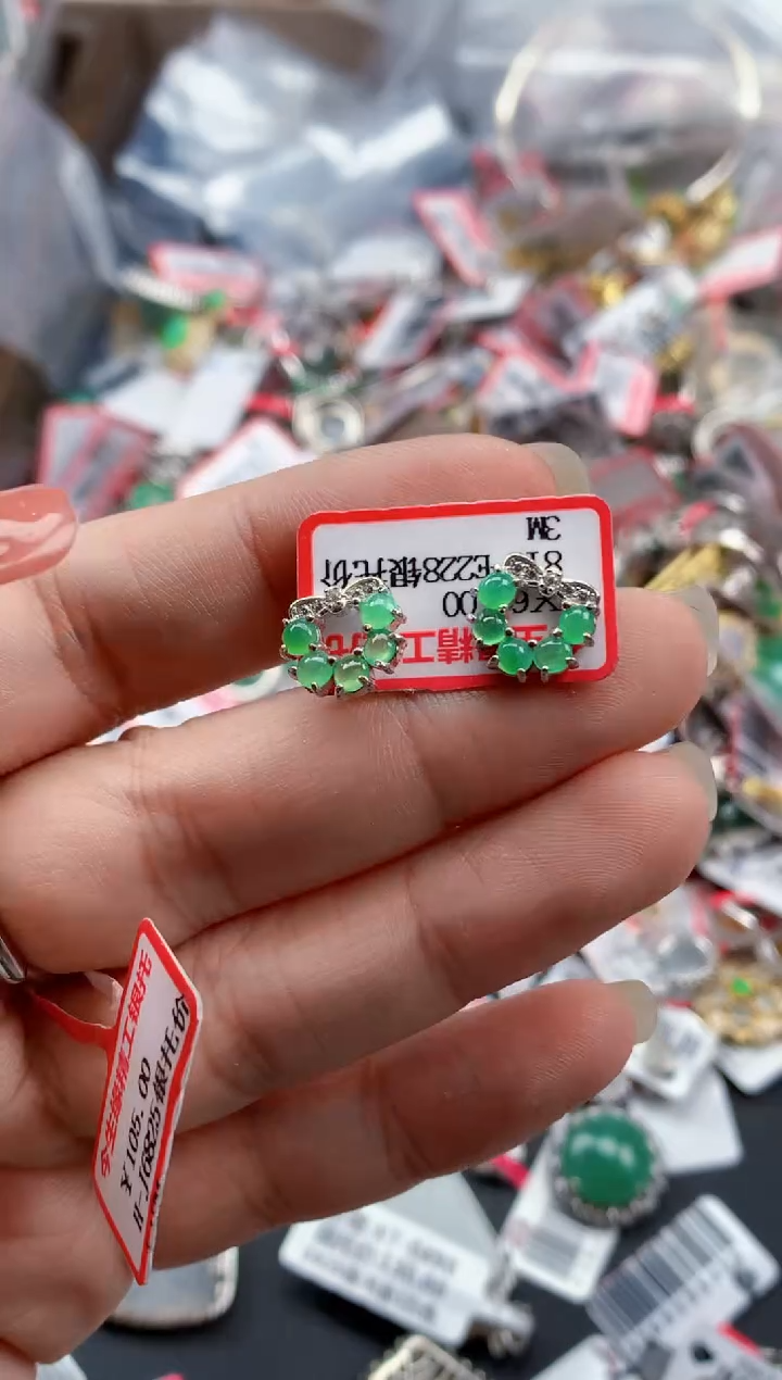 银S925镶嵌戒指翡翠天然A货缅甸翡翠